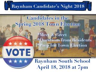 Candidate's Night, April 18 @ 7 PM at the South School