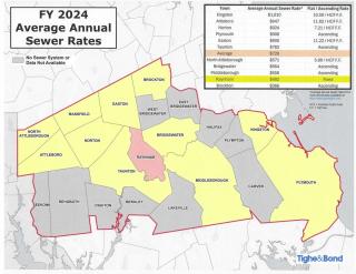 Average Annual Sewer Rates Map in Massachusetts